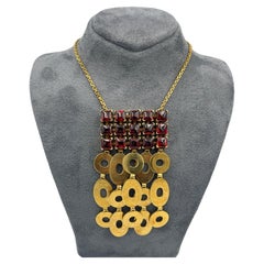 Bulgari 1980s 18k yellow gold and square cabochon garnet necklace