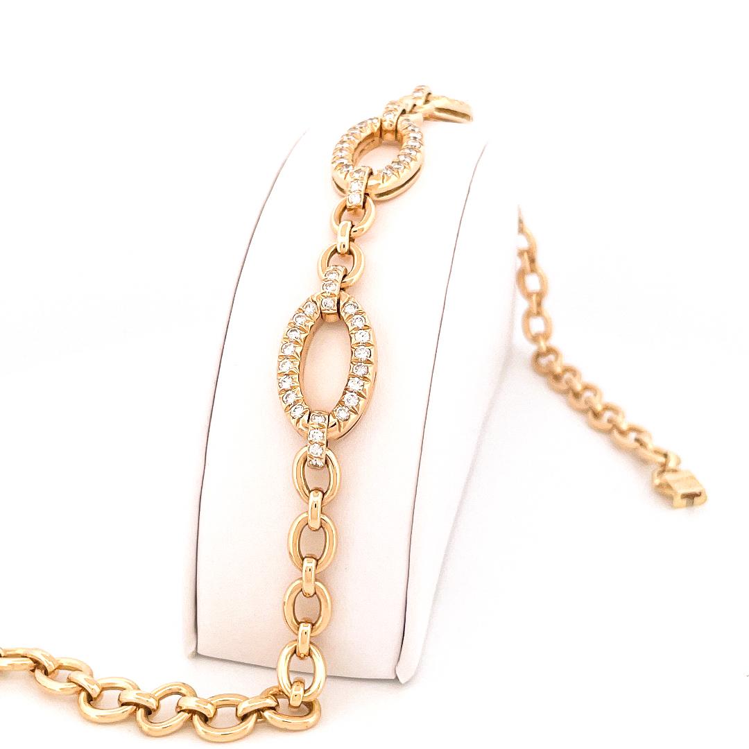 Bulgari 1980er Jahre 18 Karat Gelbgold Pavé-Diamant Oval Kabel-Gliederkette (Moderne)