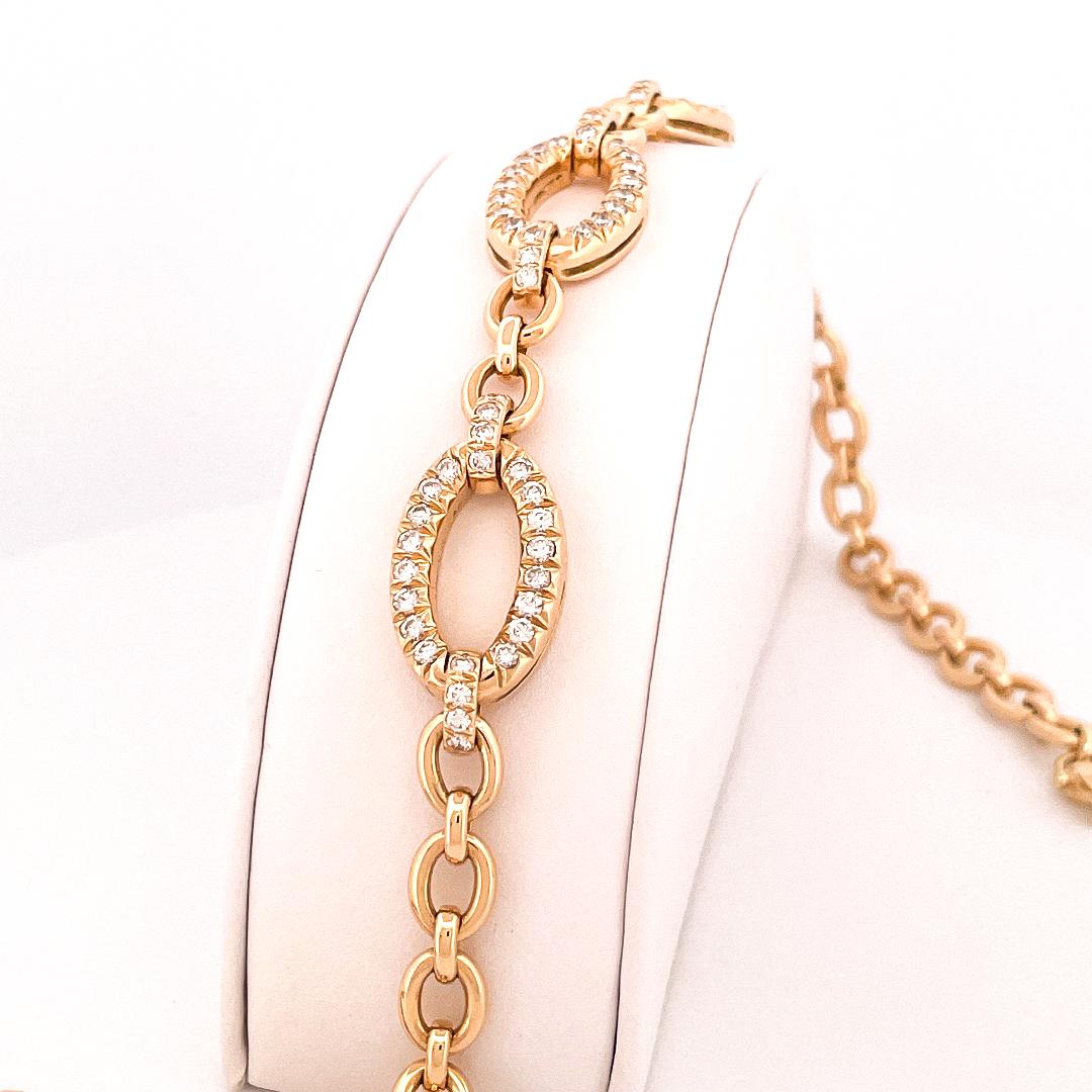 Bulgari 1980er Jahre 18 Karat Gelbgold Pavé-Diamant Oval Kabel-Gliederkette (Rundschliff)
