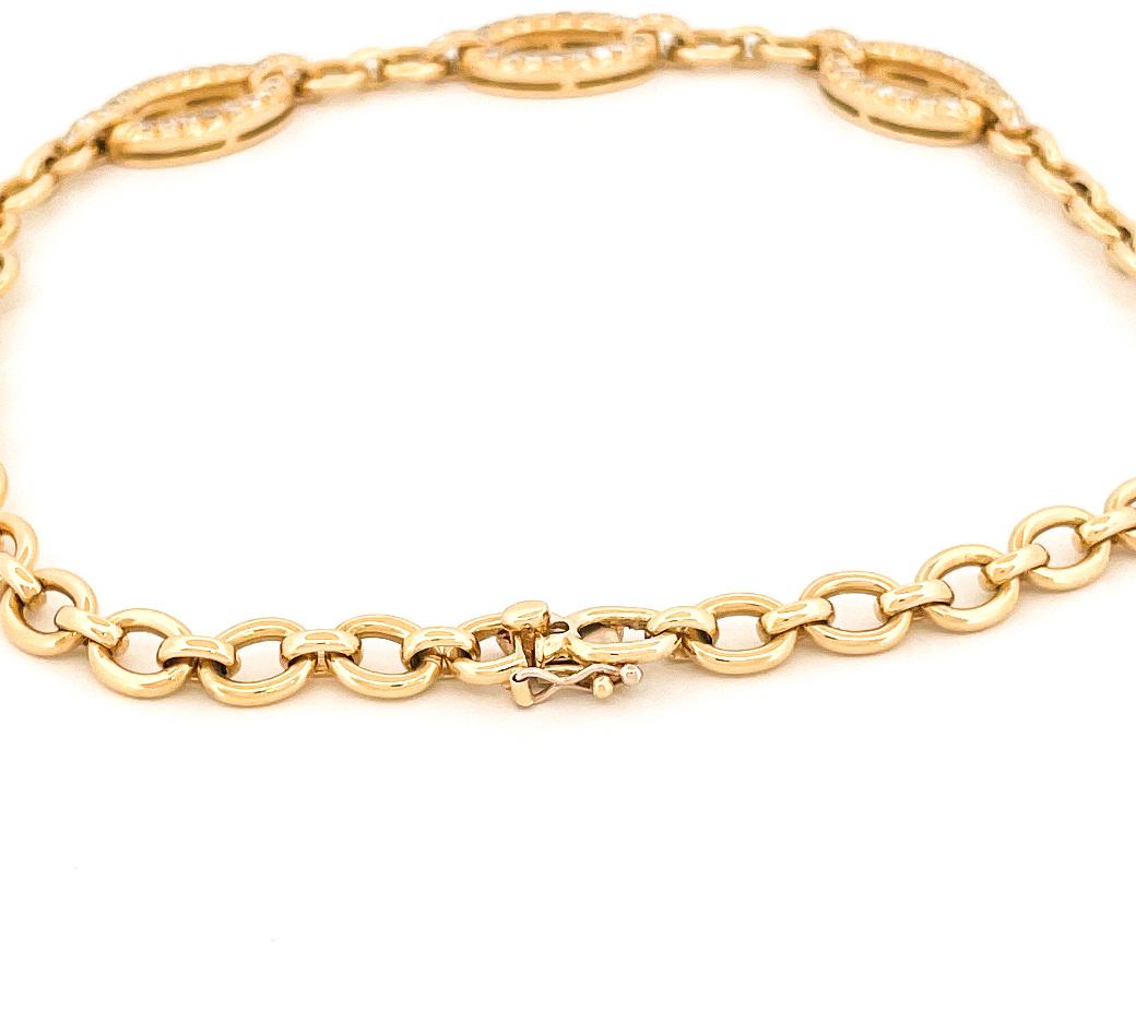 Bulgari 1980er Jahre 18 Karat Gelbgold Pavé-Diamant Oval Kabel-Gliederkette Damen