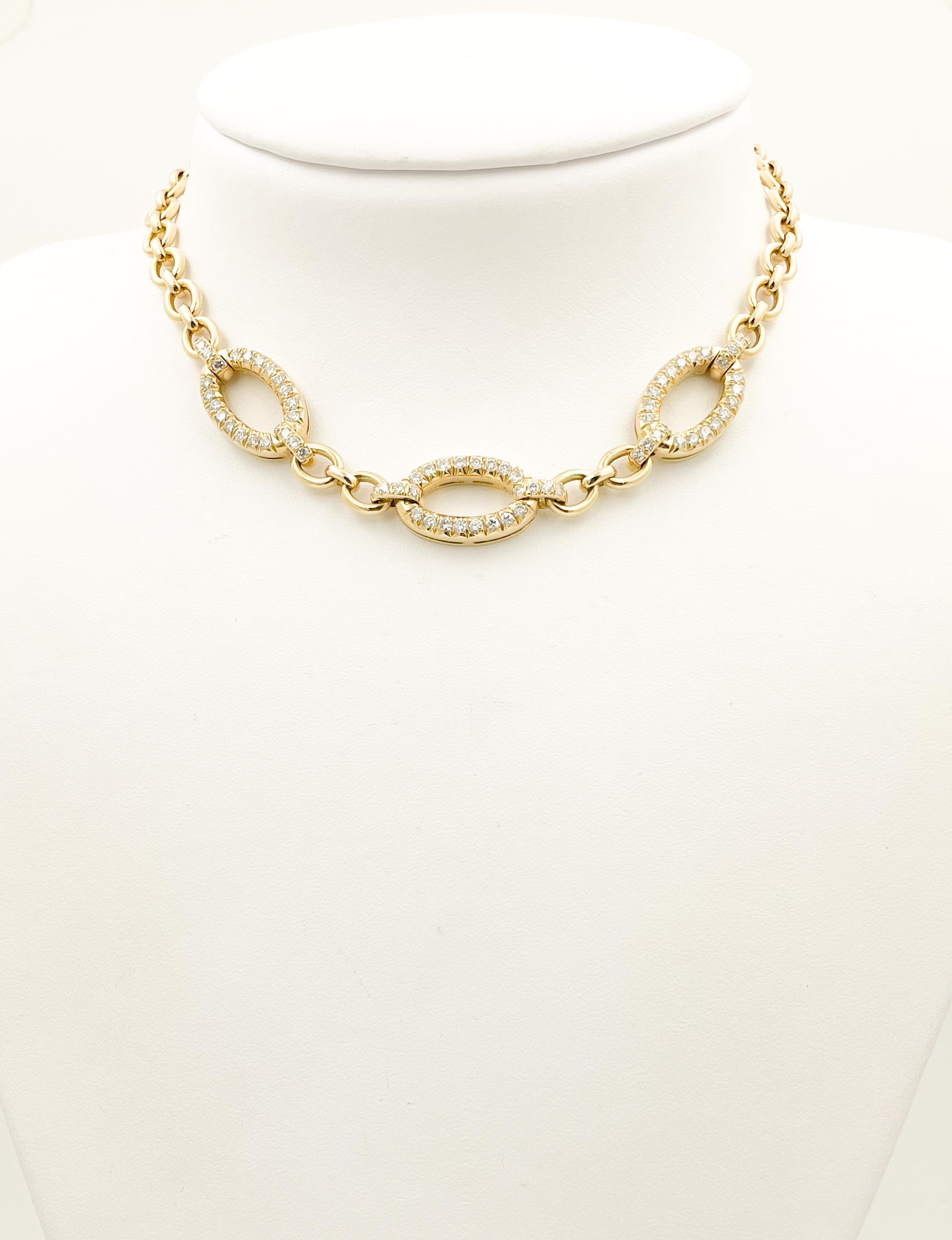 Bulgari 1980er Jahre 18 Karat Gelbgold Pavé-Diamant Oval Kabel-Gliederkette 1