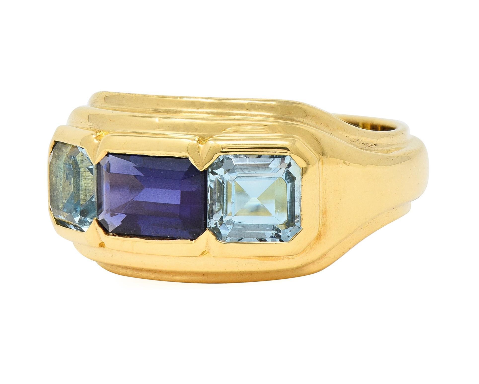 Bulgari 1980s 2.80 CTW Sapphire Aquamarine 18 Karat Gold Roma Vintage Band Ring In Excellent Condition In Philadelphia, PA