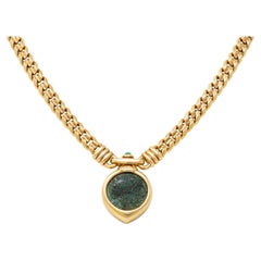 Bulgari 1980's Ancient Coin Emerald 18K Yellow Gold Vintage Monete Necklace