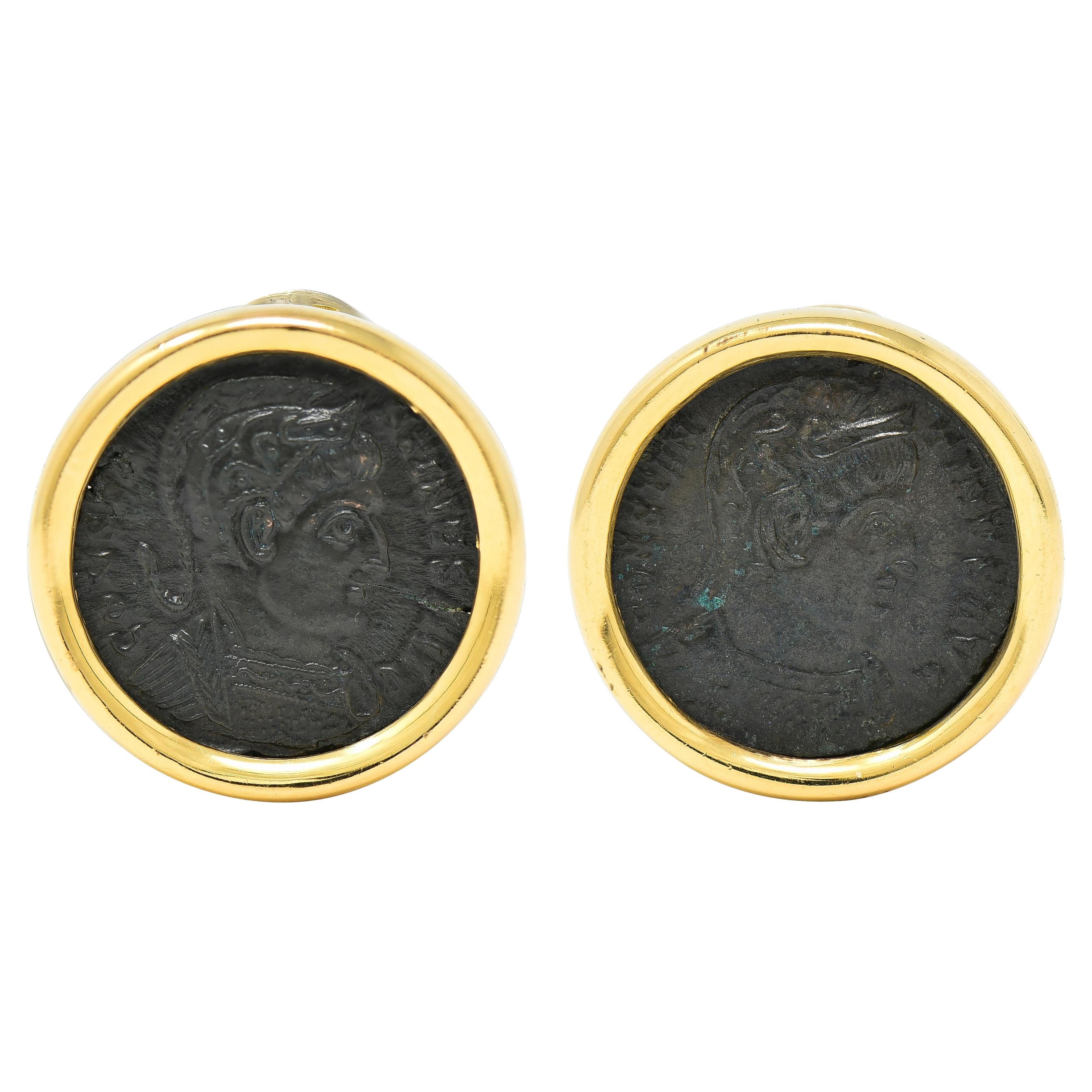Bulgari 1980s
 Ancient Roman Coin 18K Gold Vintage Monete Ear-Clip Earrings For Sale