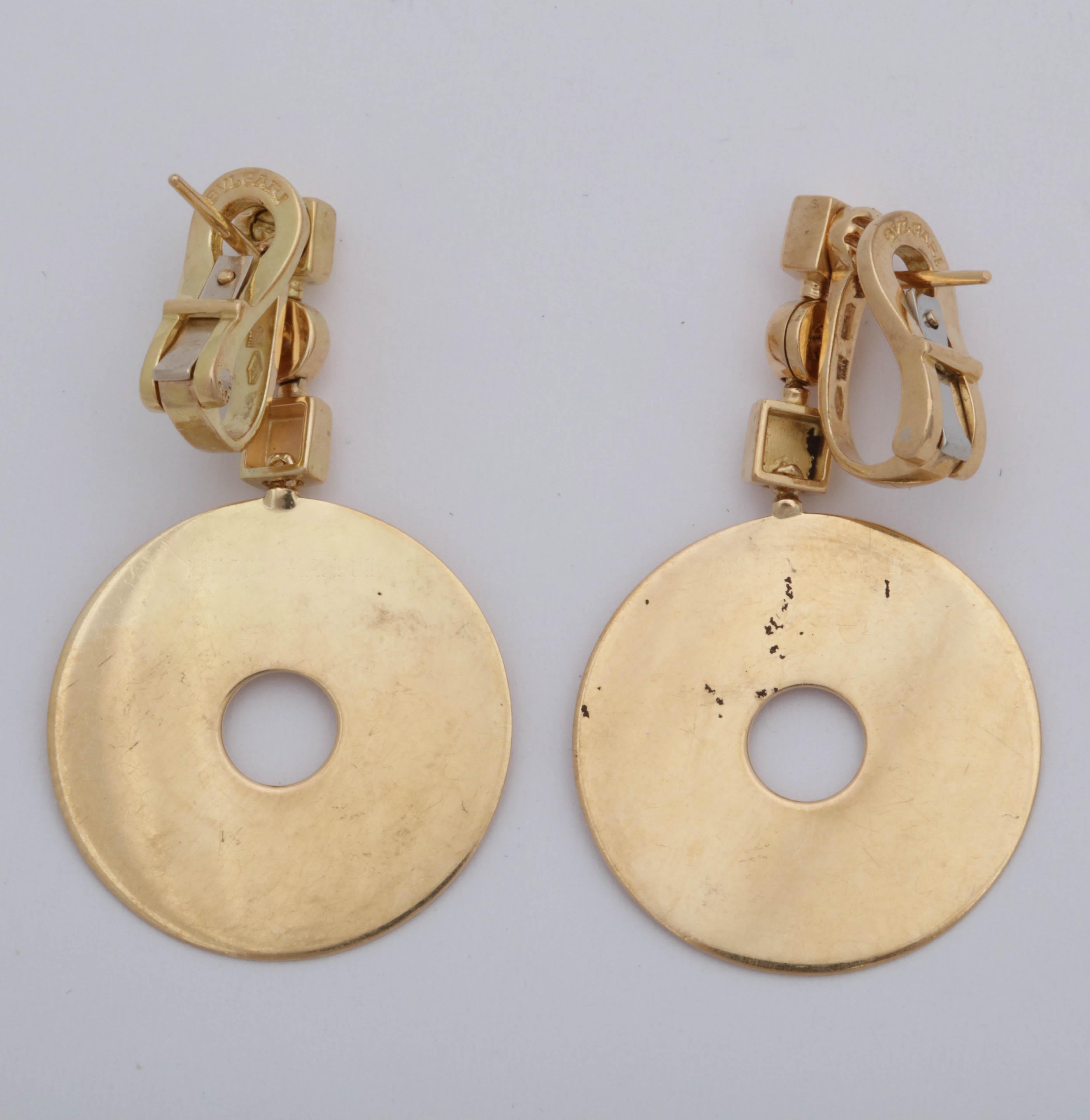 Women's Bulgari 1980s Circular Disc Moveable Gold Clip on Earrings with Posts