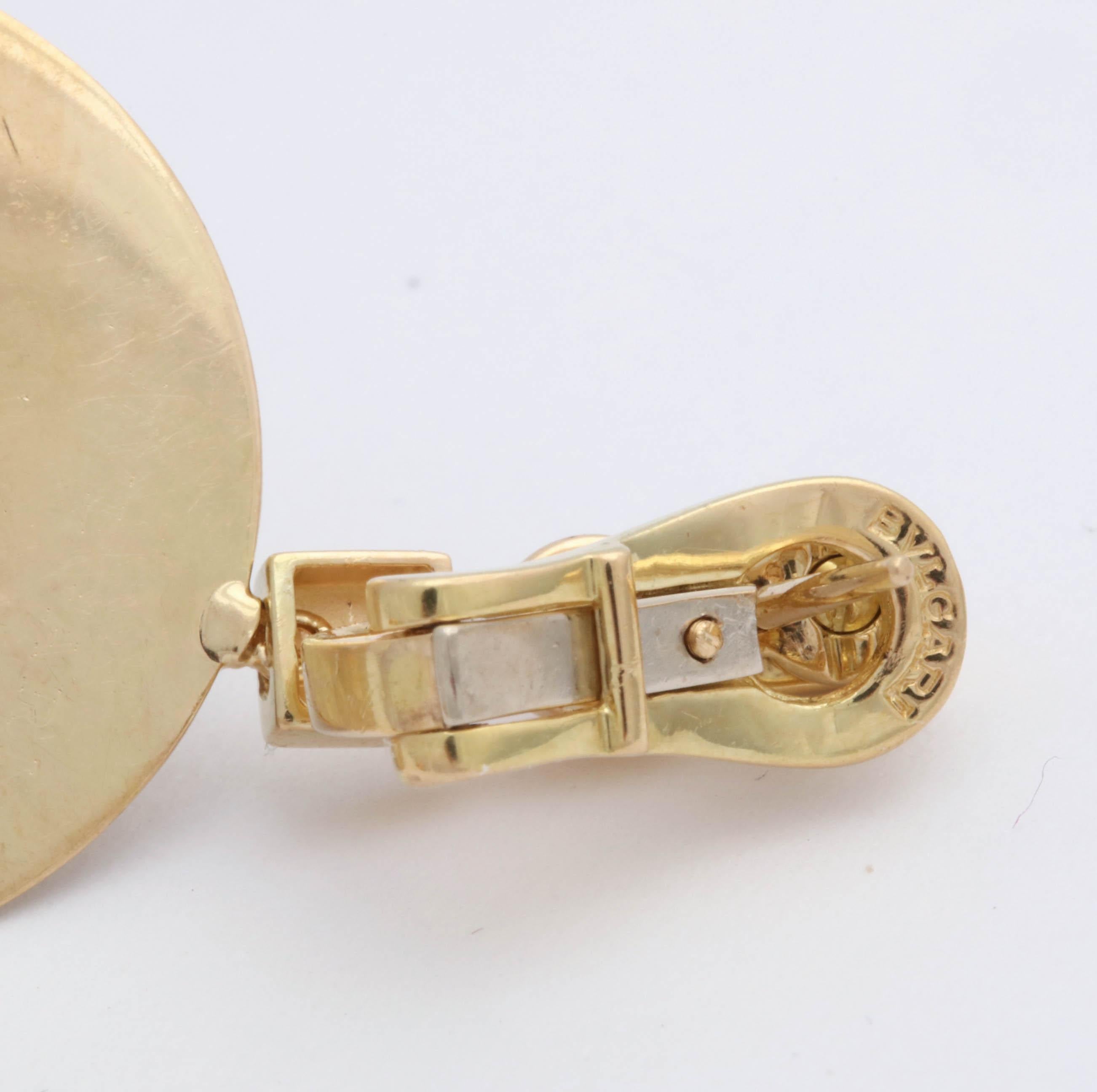 Bulgari 1980s Circular Disc Moveable Gold Clip on Earrings with Posts 1