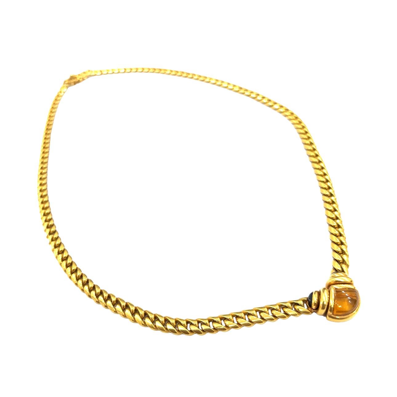 Bulgari 1980er Jahre Citrin und Saphir Curb Link Halskette (Cabochon) im Angebot