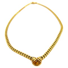 Bulgari 1980er Jahre Citrin und Saphir Curb Link Halskette