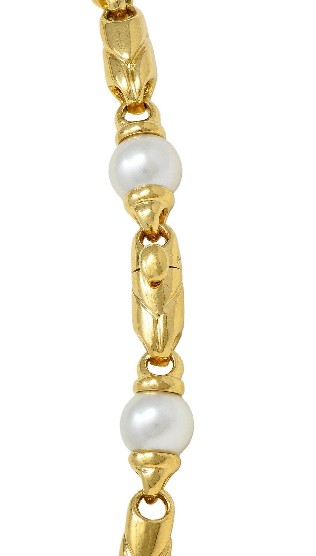 Bulgari 1980's Cultured Pearl 18K Gold Vintage Passo Doppio Link Necklace For Sale 2