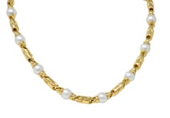 Bulgari 1980's Cultured Pearl 18K Gold Vintage Passo Doppio Link Necklace