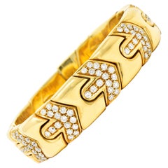 Bulgari 1980's Diamond 18 Karat Yellow Gold Tubogas Enigma Arrow Cuff Bracelet