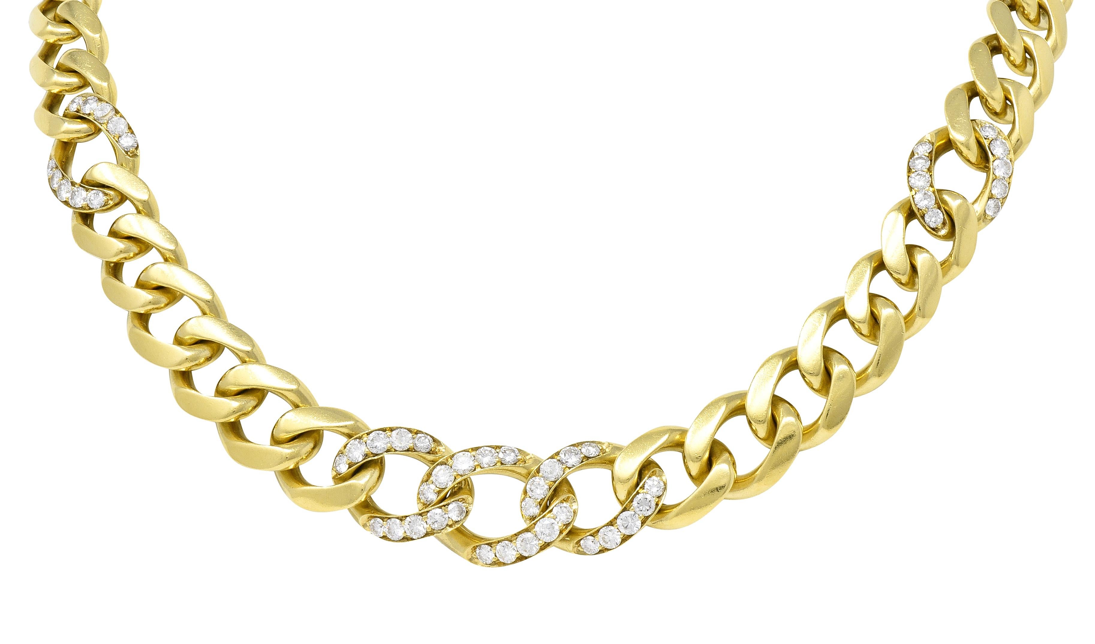 Bulgari 1980's Diamond 18 Karat Yellow Gold Vintage Curb Link Chain Necklace For Sale 7