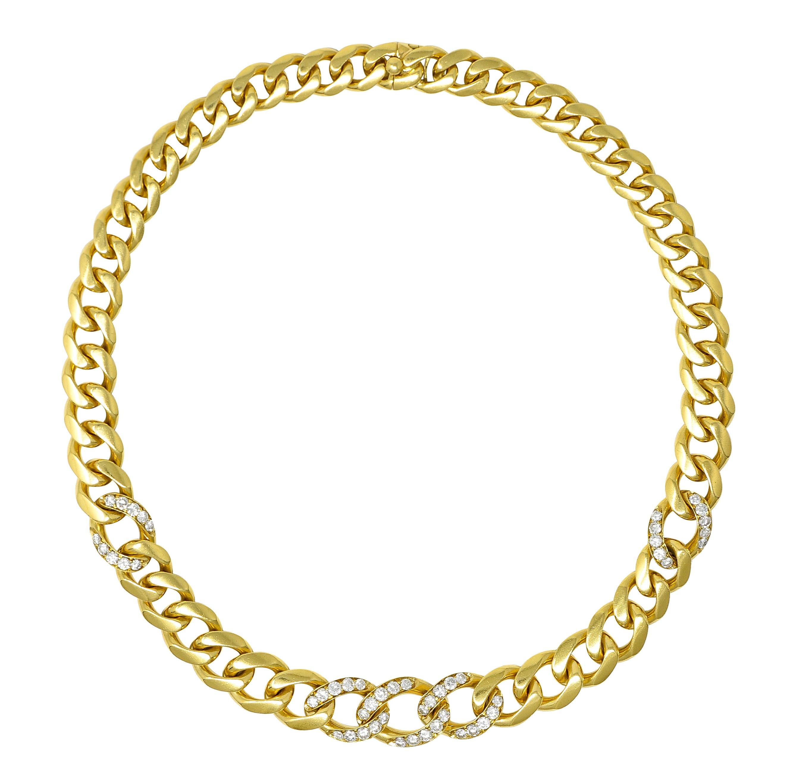 Bulgari 1980's Diamond 18 Karat Yellow Gold Vintage Curb Link Chain Necklace For Sale 8