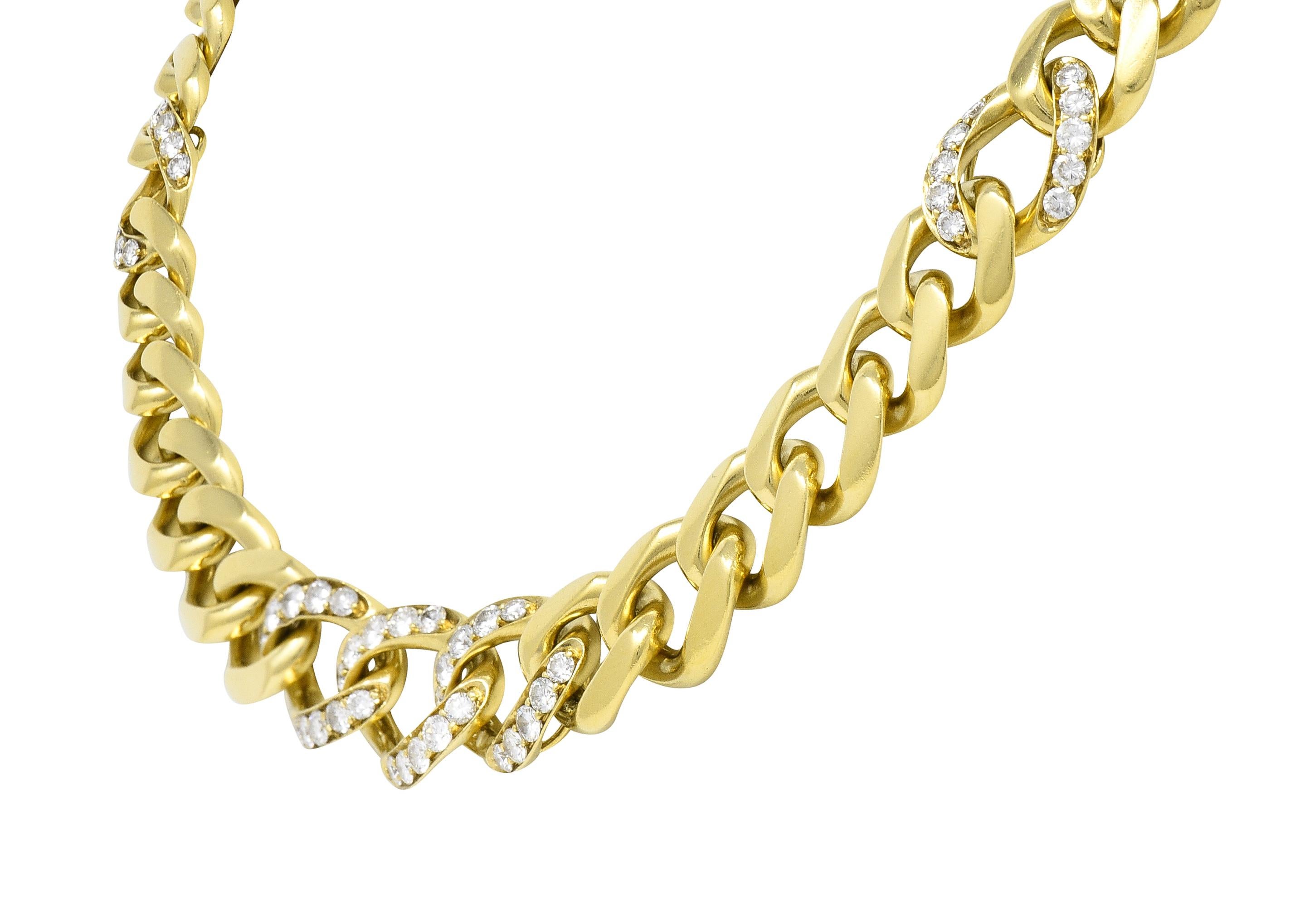 Round Cut Bulgari 1980's Diamond 18 Karat Yellow Gold Vintage Curb Link Chain Necklace For Sale