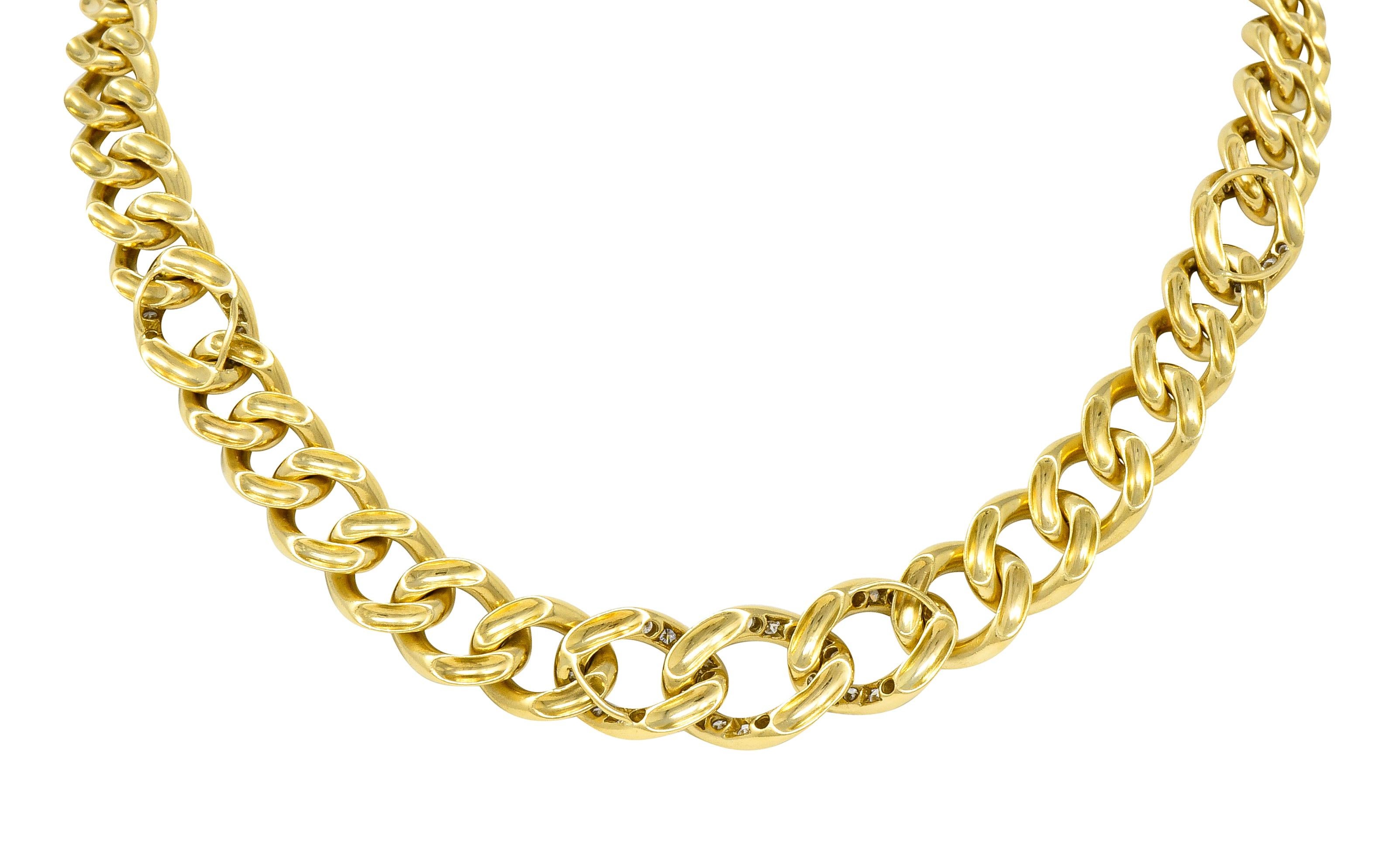 Women's or Men's Bulgari 1980's Diamond 18 Karat Yellow Gold Vintage Curb Link Chain Necklace For Sale