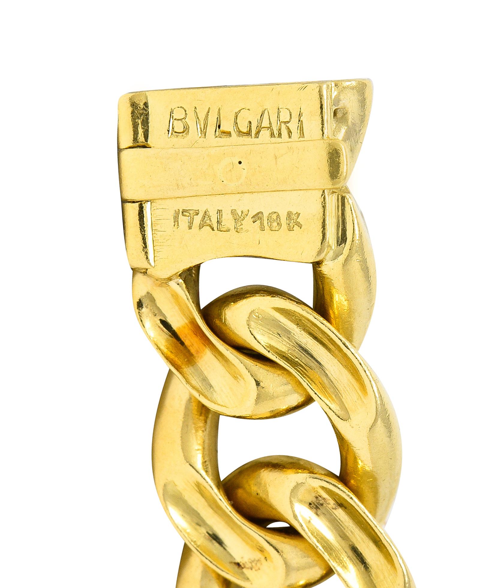 Bulgari 1980's Diamond 18 Karat Yellow Gold Vintage Curb Link Chain Necklace For Sale 2