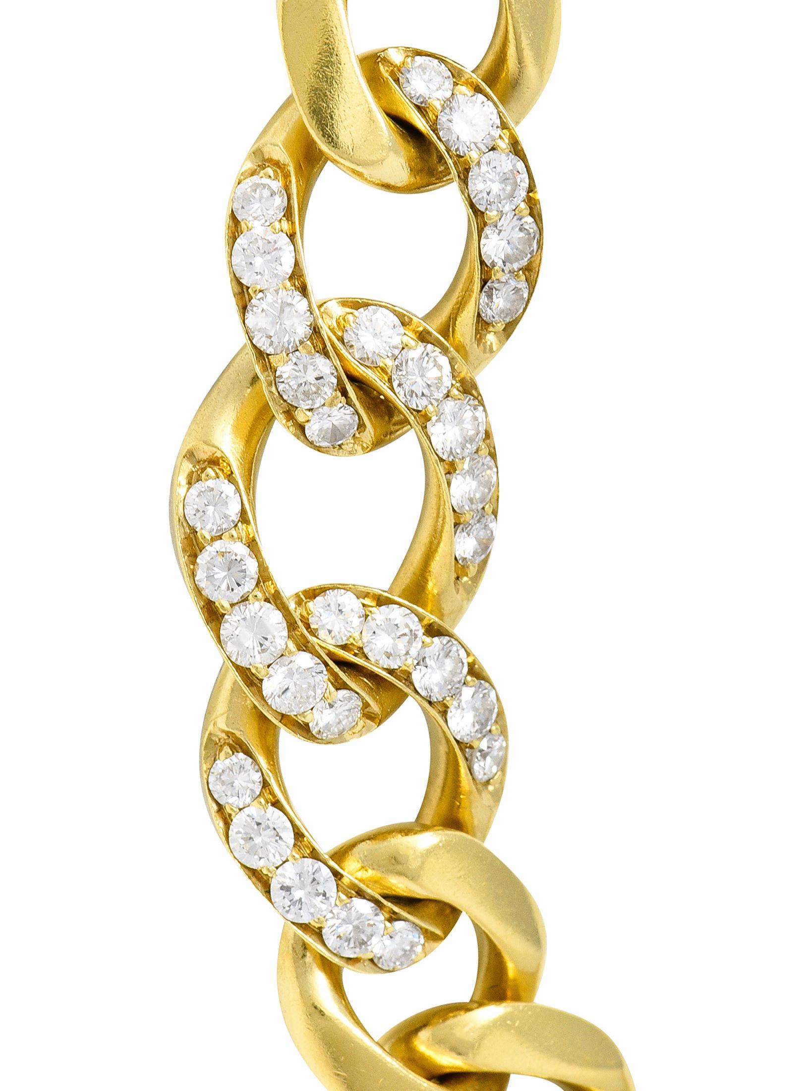 Bulgari 1980's Diamond 18 Karat Yellow Gold Vintage Curb Link Chain Necklace For Sale 4
