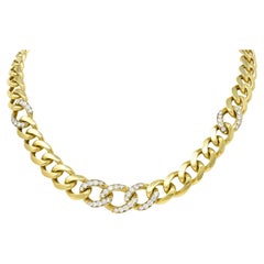 Bulgari 1980's Diamond 18 Karat Yellow Gold Vintage Curb Link Chain Necklace