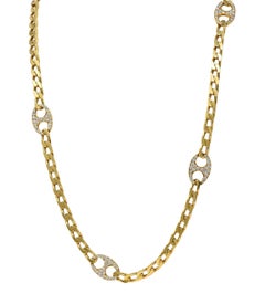 Bulgari 1980's Diamond 18 Karat Yellow Gold Vintage Mariner Link Chain Necklace