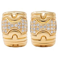 Bulgari 1980's Diamond 18 Karat Yellow Gold Vintage Parentesi Ear-Clip Earrings