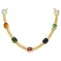 Bulgari 1980's Diamond Amethyst Citrine Aquamarine Tourmaline Curb Link Necklace