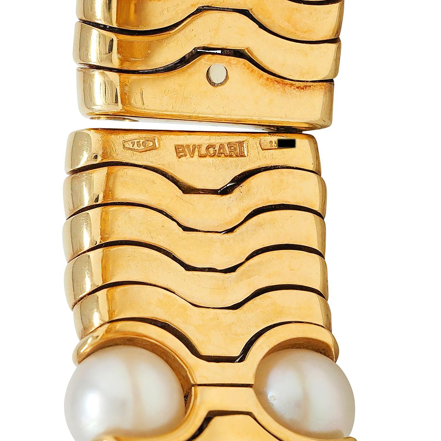 Bulgari 1980's Diamond Pearl 18 Karat Yellow Gold Vintage Doppio Boules Bracelet Pour femmes en vente