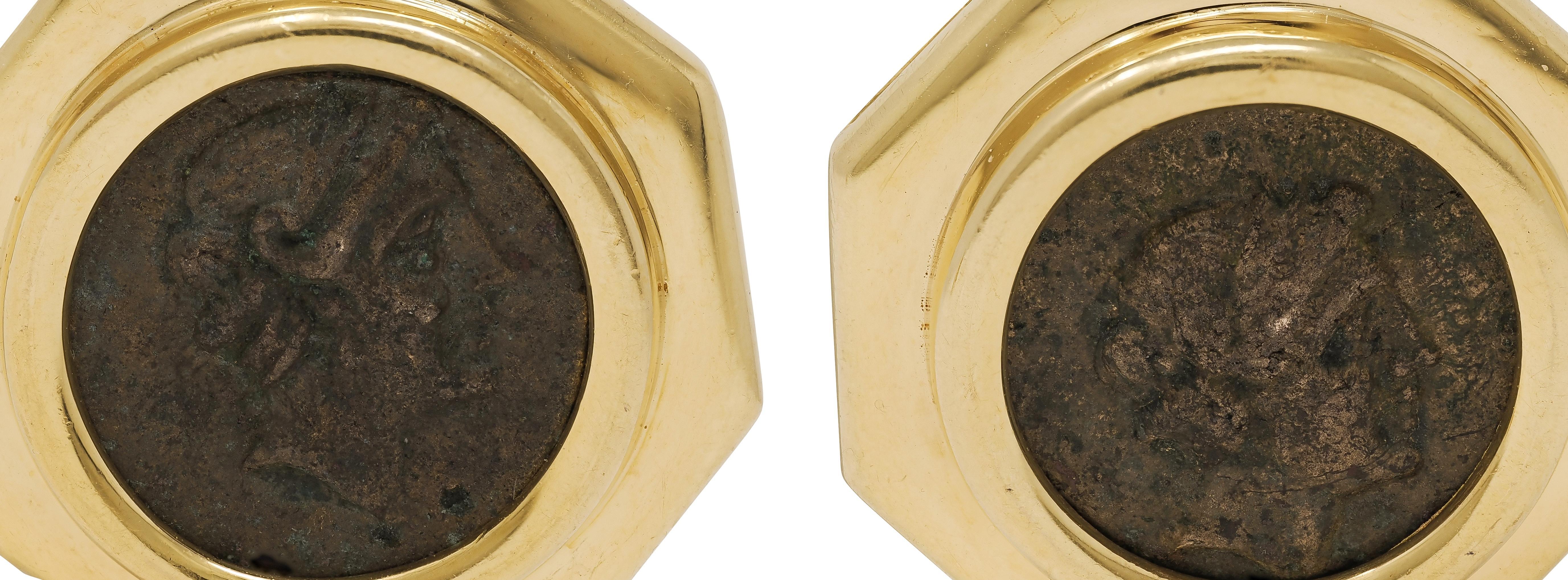 Bulgari 1980's Diamant Rubin Antike Münze 18K Gold Vintage Monet Ohrringe im Angebot 1