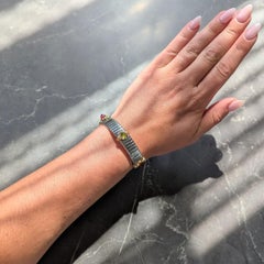 Bulgari 1980's Multi-Gem 18K Yellow Gold Steel Vintage Tubogas Cuff Bracelet