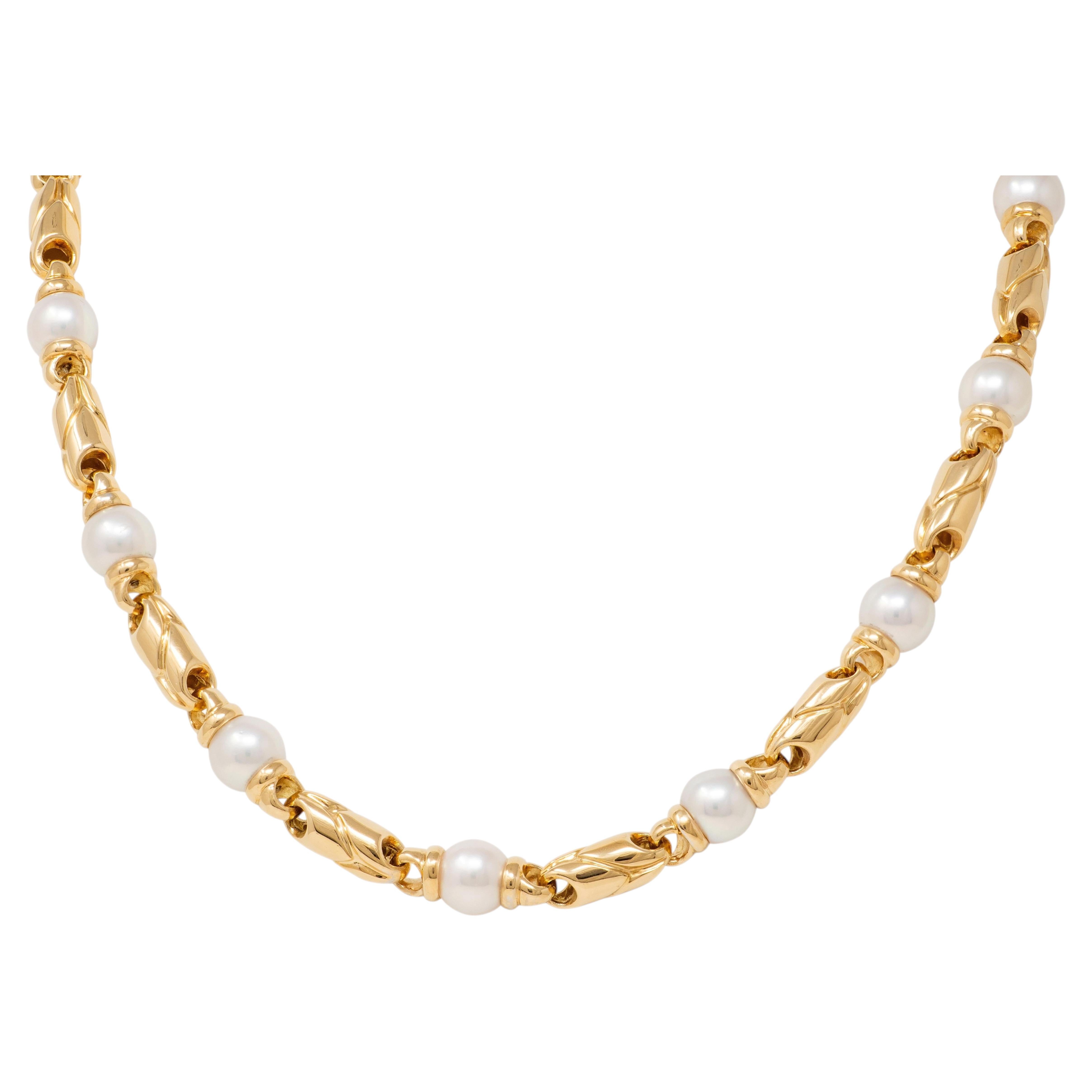 Collar vintage «Passo Doppio» de Bulgari de los años 80, con perlas y oro amarillo de 18 quilates en venta