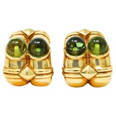 Bulgari 1980er Jahre Peridot 18 Karat Gelbgold Vintage J-Hoop Ohrclip-Ohrringe