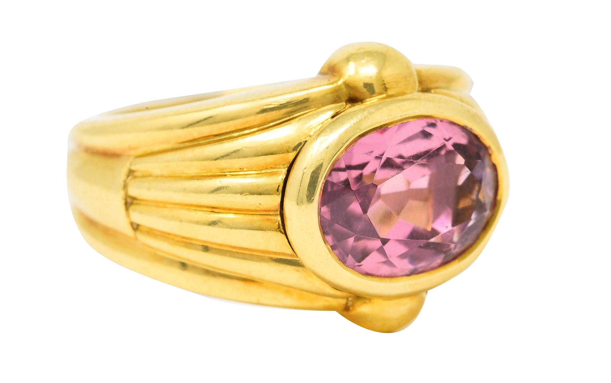 Contemporary Bulgari 1980's Pink Tourmaline 18 Karat Yellow Gold Vintage Gemstone Ring