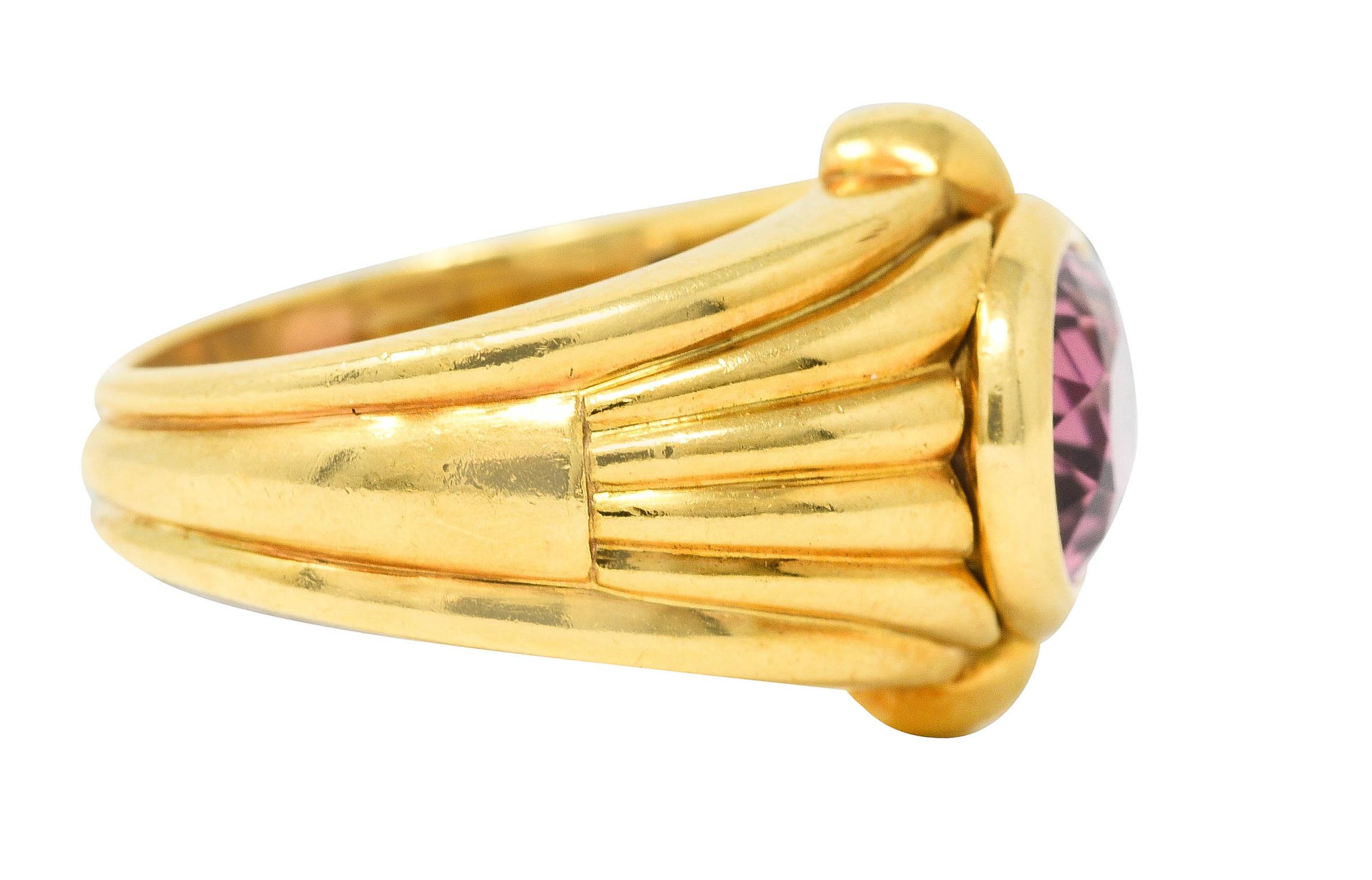 Oval Cut Bulgari 1980's Pink Tourmaline 18 Karat Yellow Gold Vintage Gemstone Ring