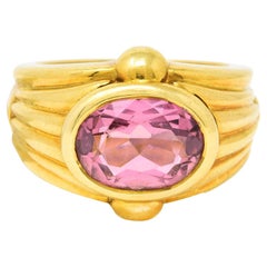 Bulgari 1980's Pink Tourmaline 18 Karat Yellow Gold Vintage Gemstone Ring