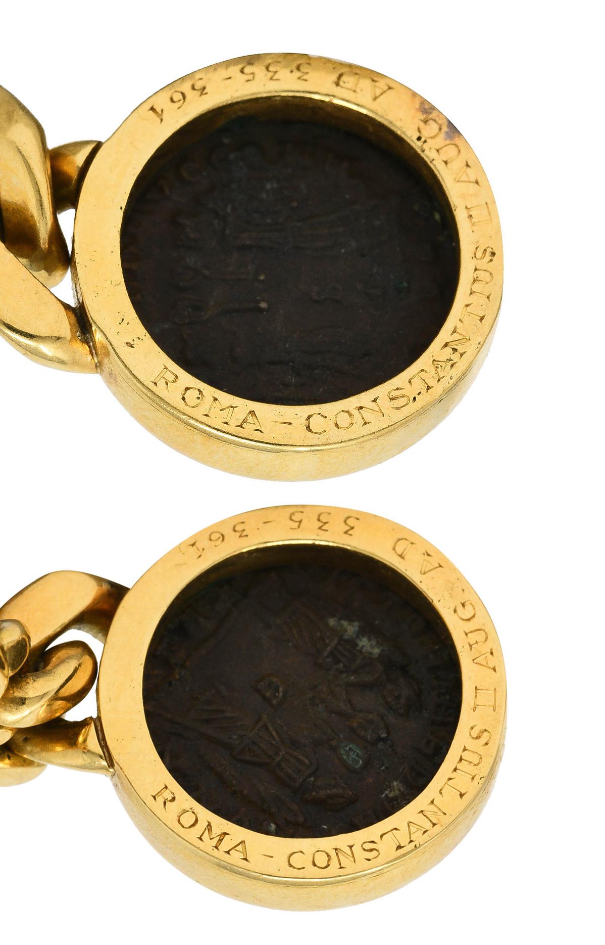Contemporary Bulgari 1980's Ruby Ancient Coin 18 Karat Gold Monete Drop Vintage Earrings