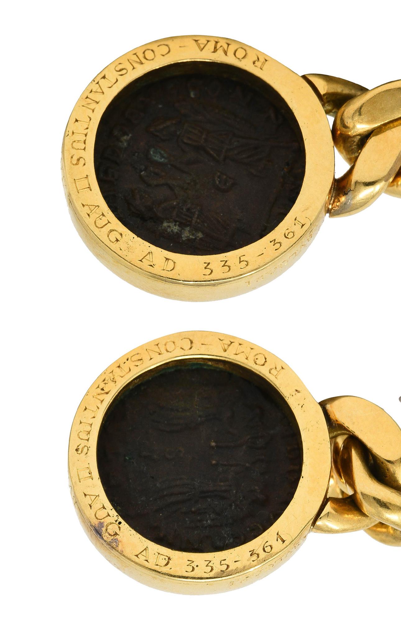 Cabochon Bulgari 1980's Ruby Ancient Coin 18 Karat Gold Monete Drop Vintage Earrings