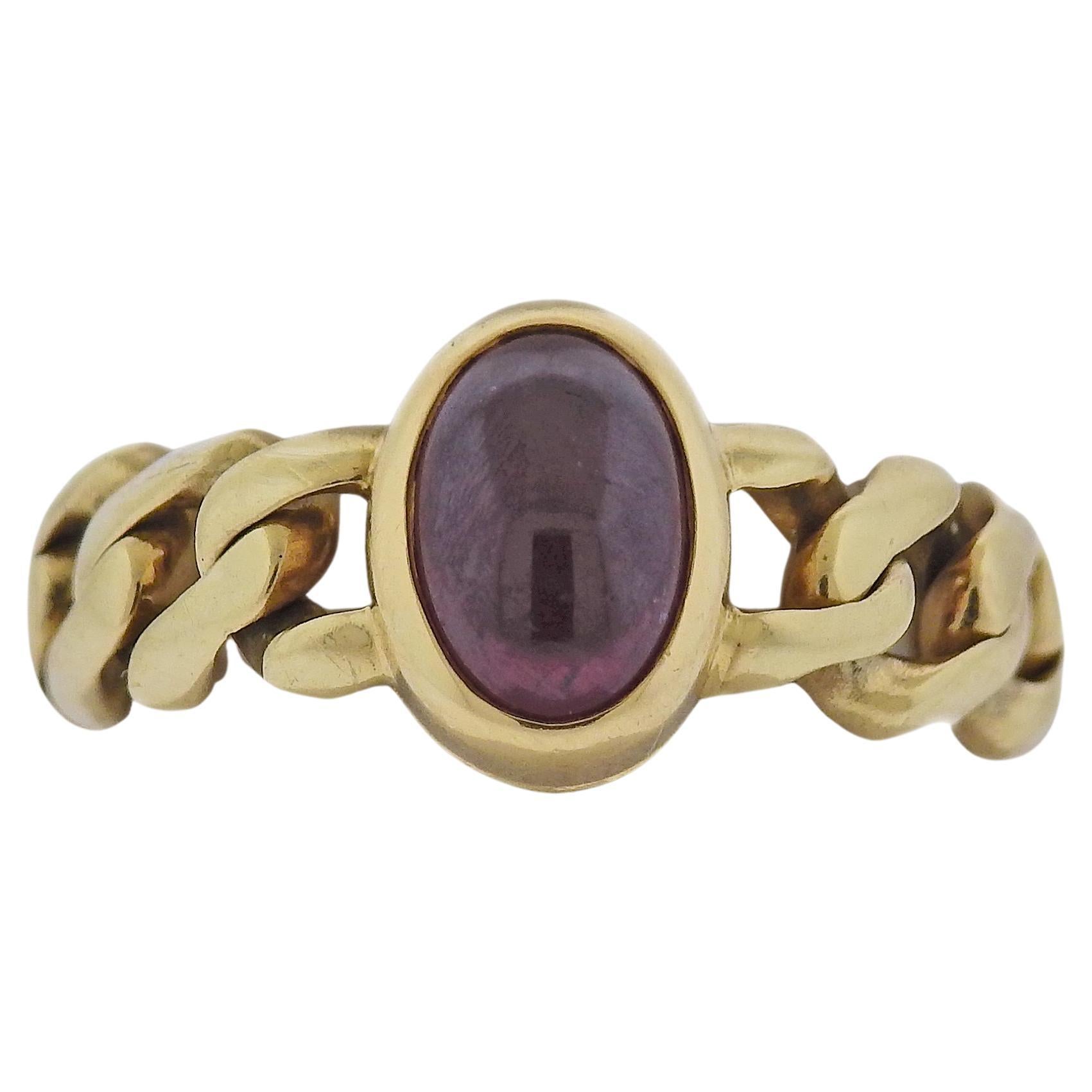 Bulgari 1980s Ruby Cabochon Gold Chain Ring For Sale