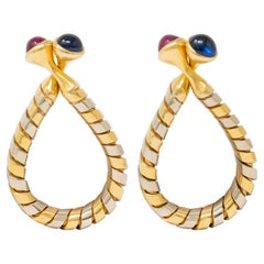 Bulgari 1980's Ruby Sapphire 18 Karat Gold Vintage Serpenti Tubogas Cufflinks