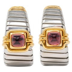 Boucles d'oreilles Bulgari 1980 Tourmaline Acier 18K Tubogas Vintage