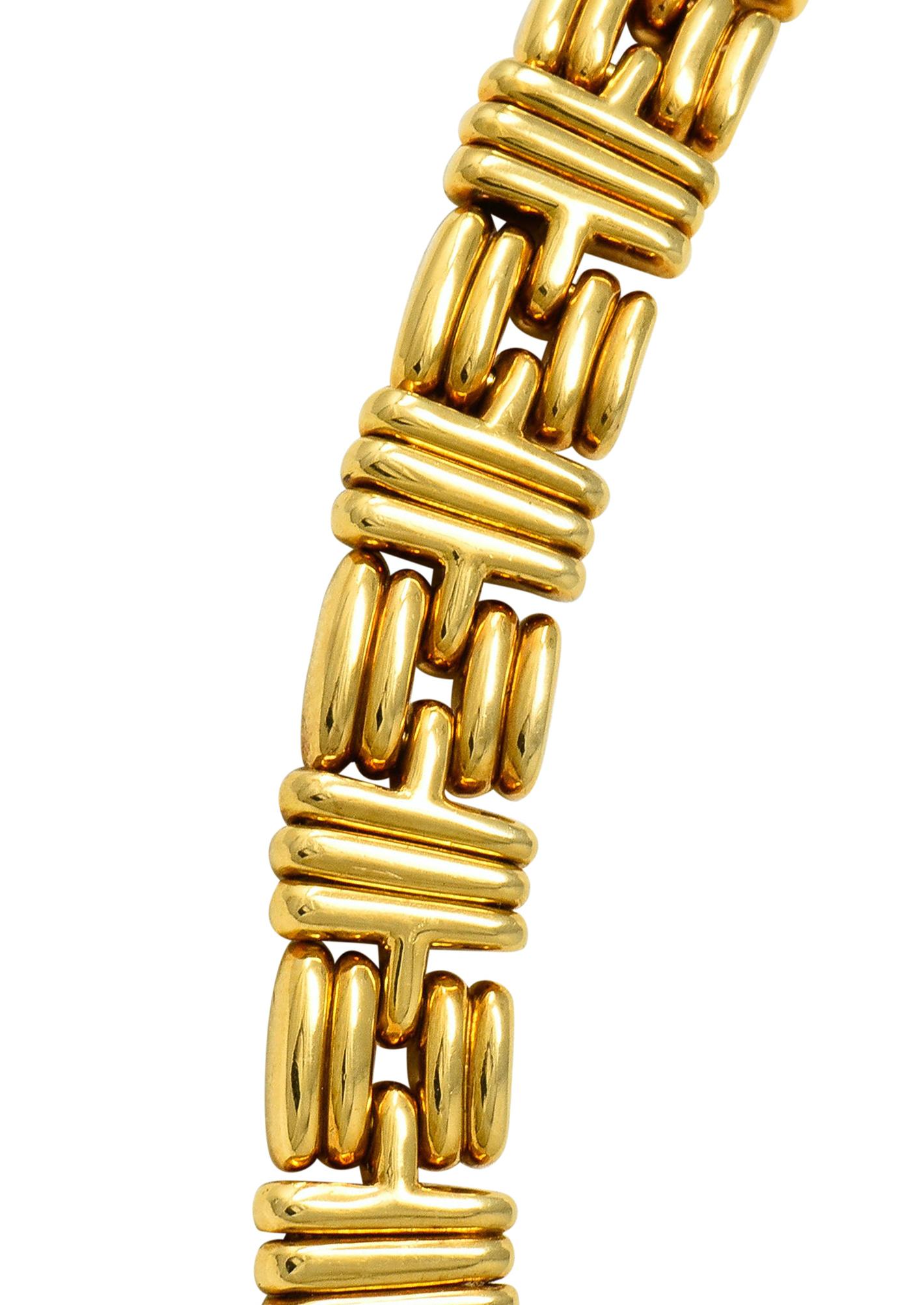 Women's or Men's Bulgari 1980s Vintage 18 Karat Gold Italian Ribbed Link Collar Necklace