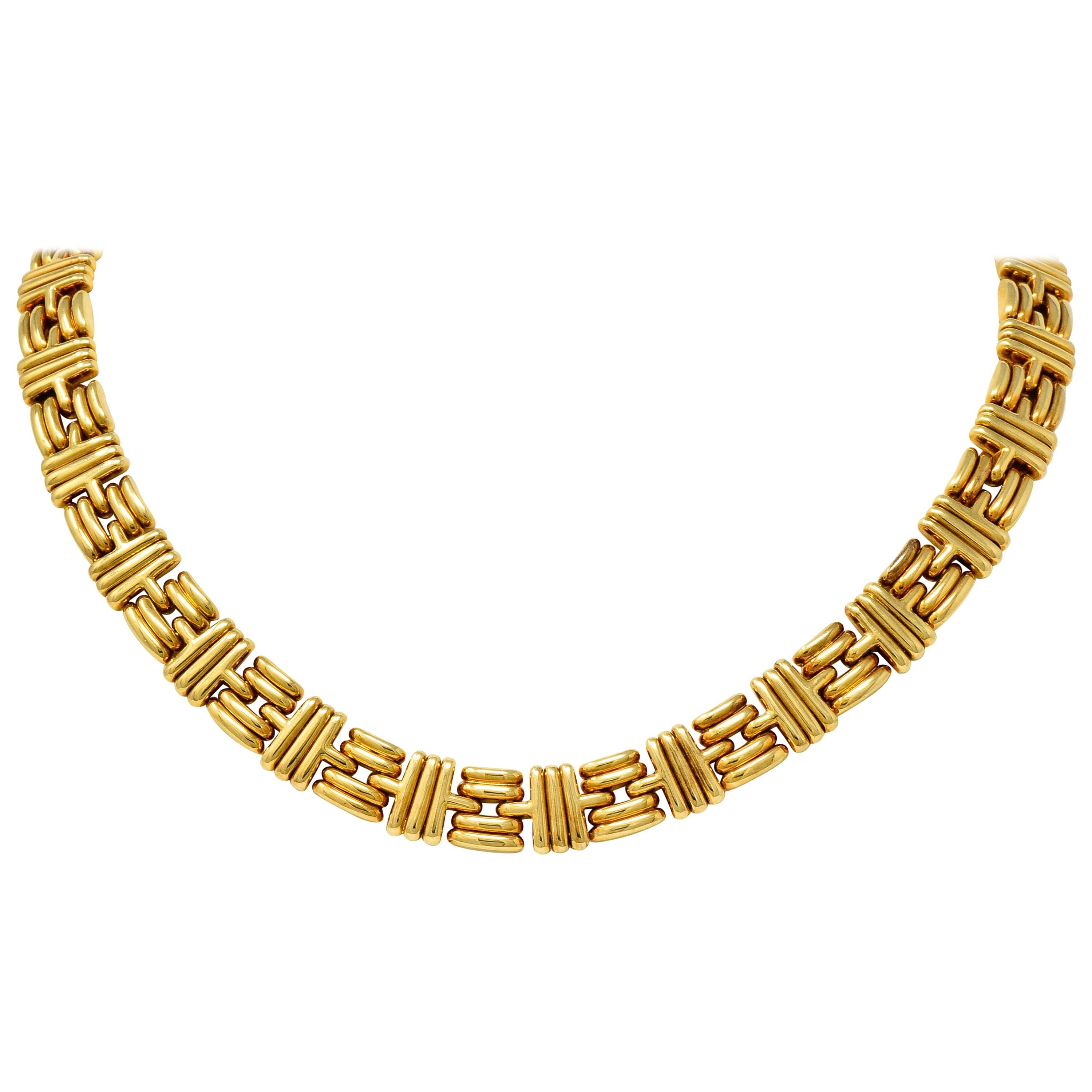 Bulgari 1980s Vintage 18 Karat Gold Italian Ribbed Link Collar Necklace