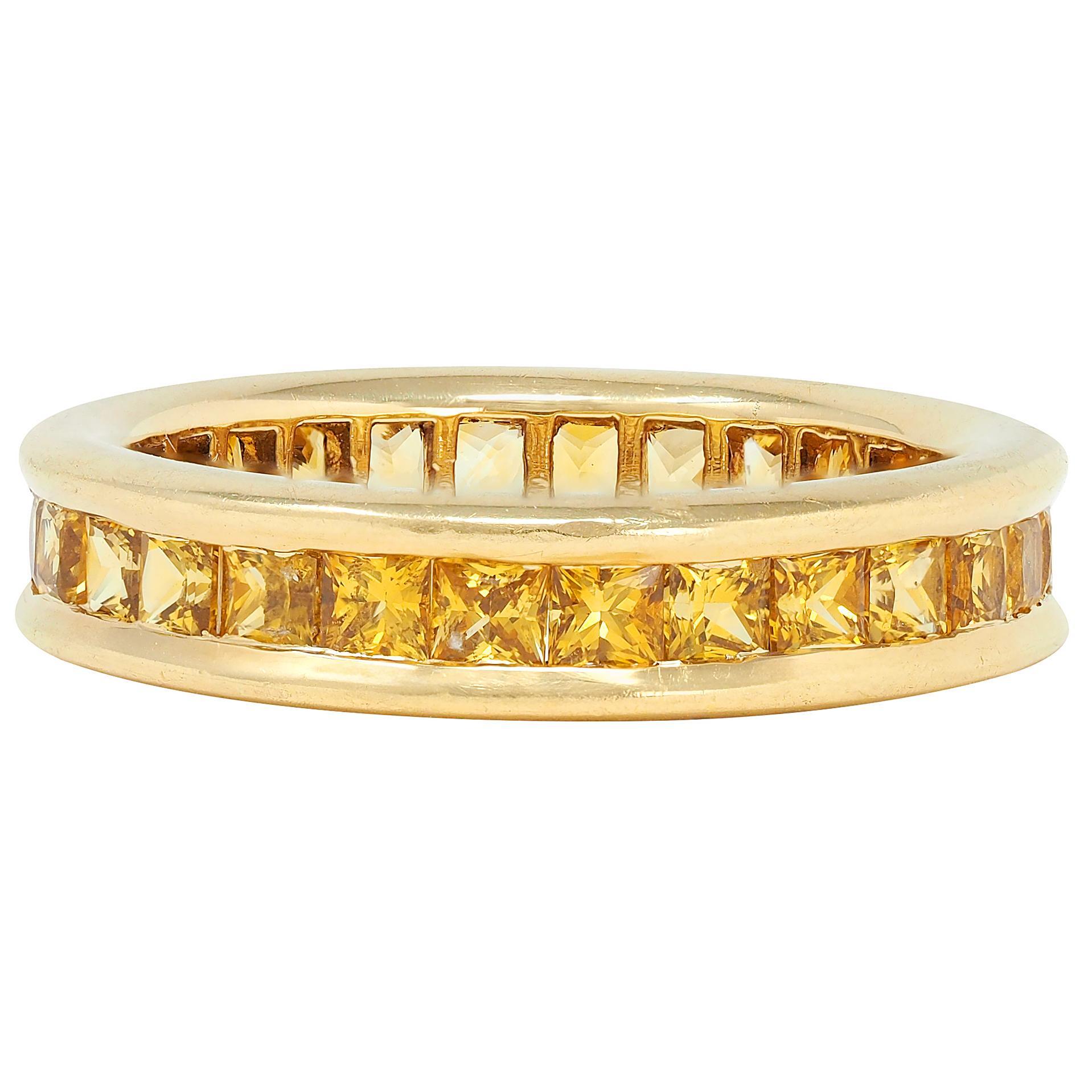 Bulgari 1980's Zafiro Amarillo Oro Amarillo 18K Anillo Eternidad Vintage en Excelente estado para la venta en Philadelphia, PA