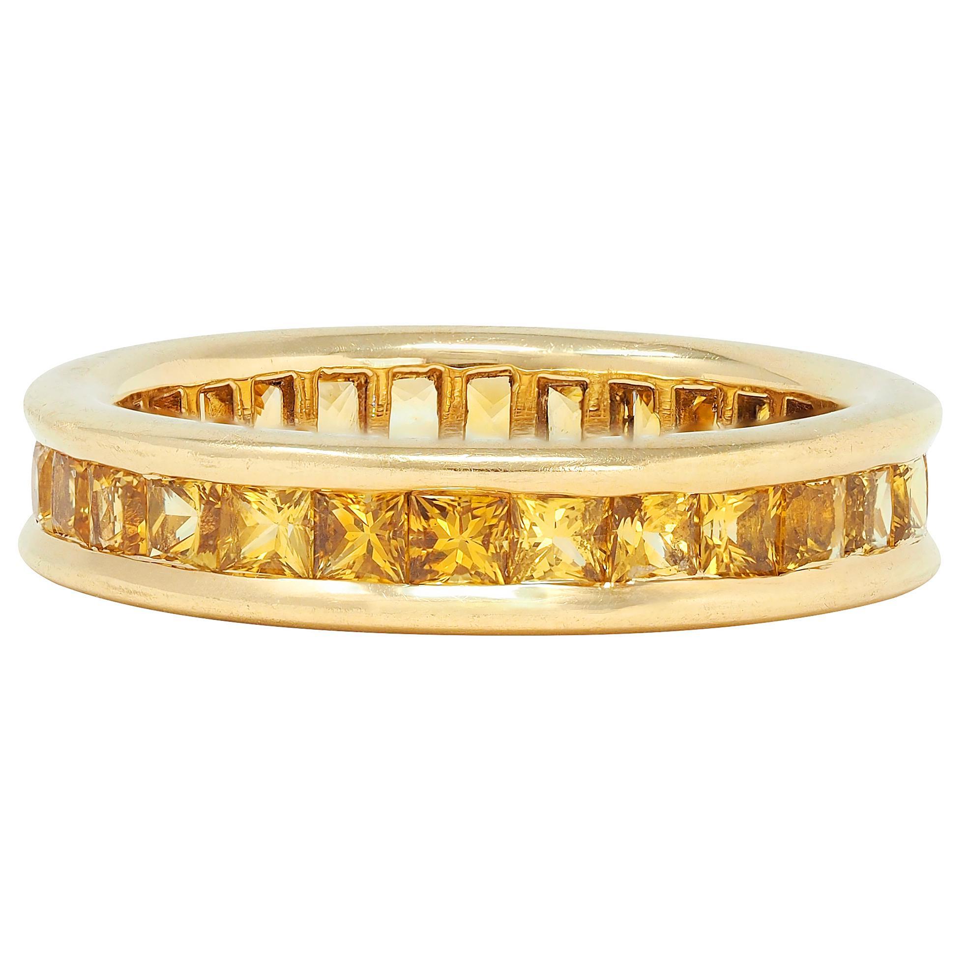 De las mujeres Bulgari 1980's Zafiro Amarillo Oro Amarillo 18K Anillo Eternidad Vintage en venta