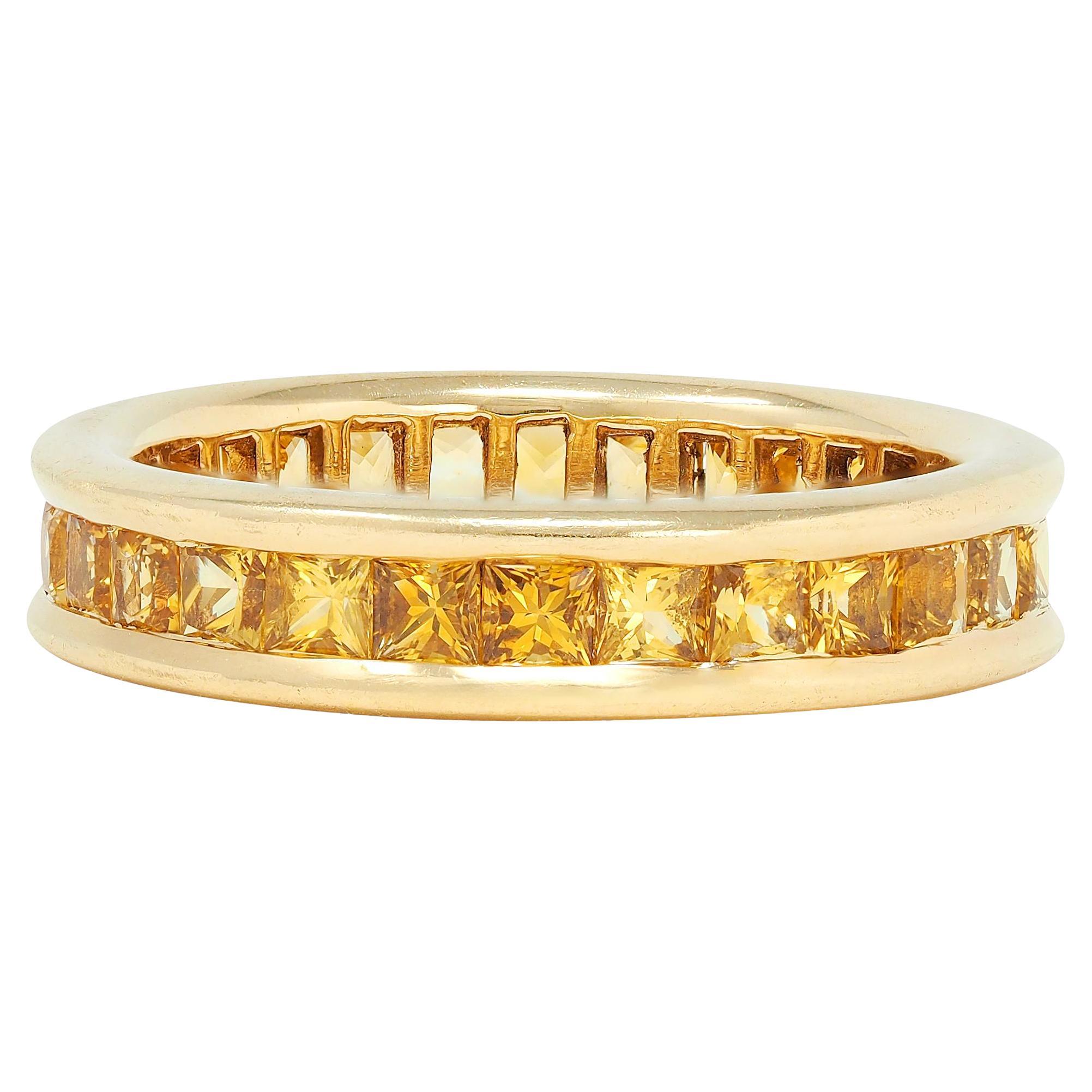 Bulgari 1980's Zafiro Amarillo Oro Amarillo 18K Anillo Eternidad Vintage en venta
