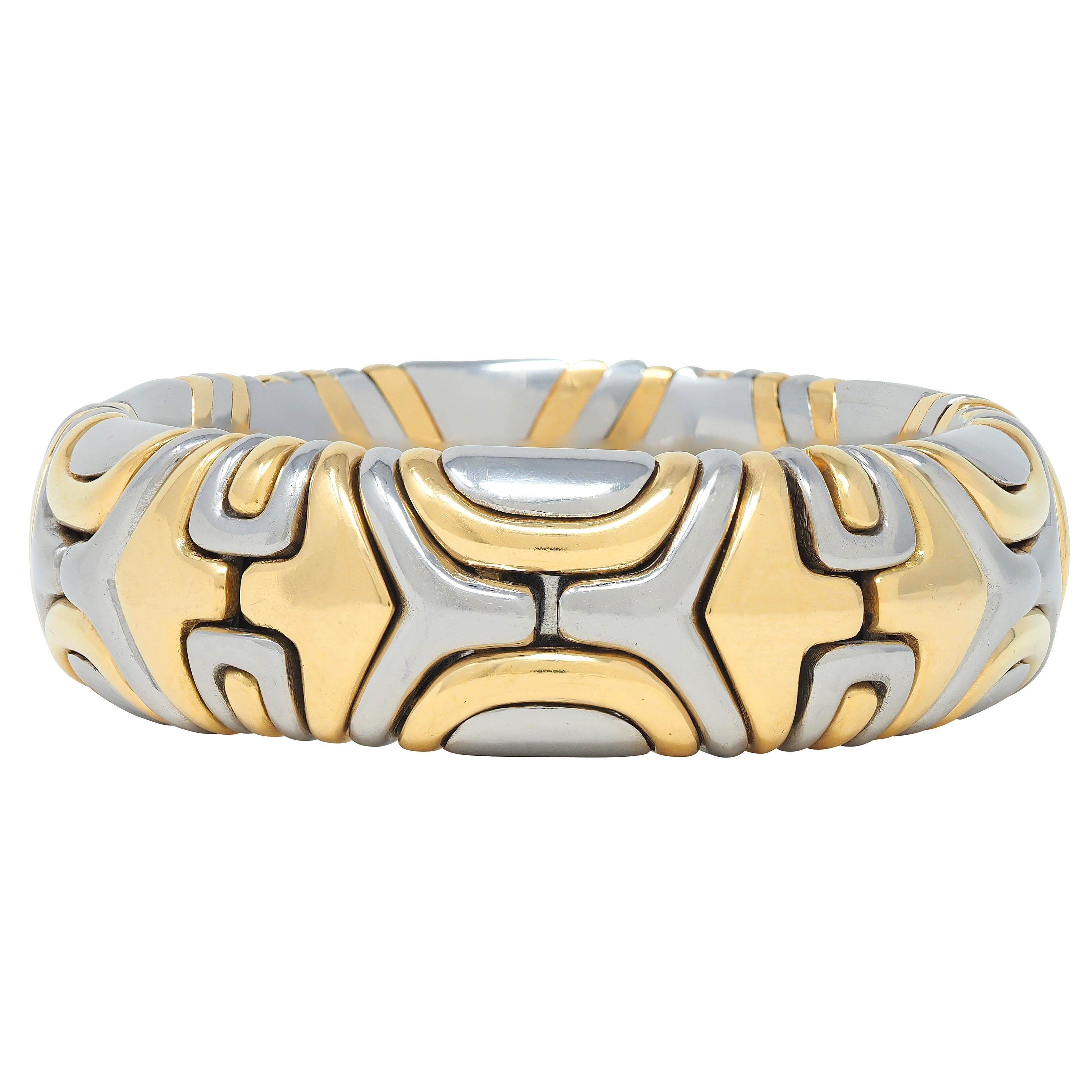 Bulgari 1988 Oro de 18 quilates Acero inoxidable Pulsera Alveare Vintage Moderno en venta