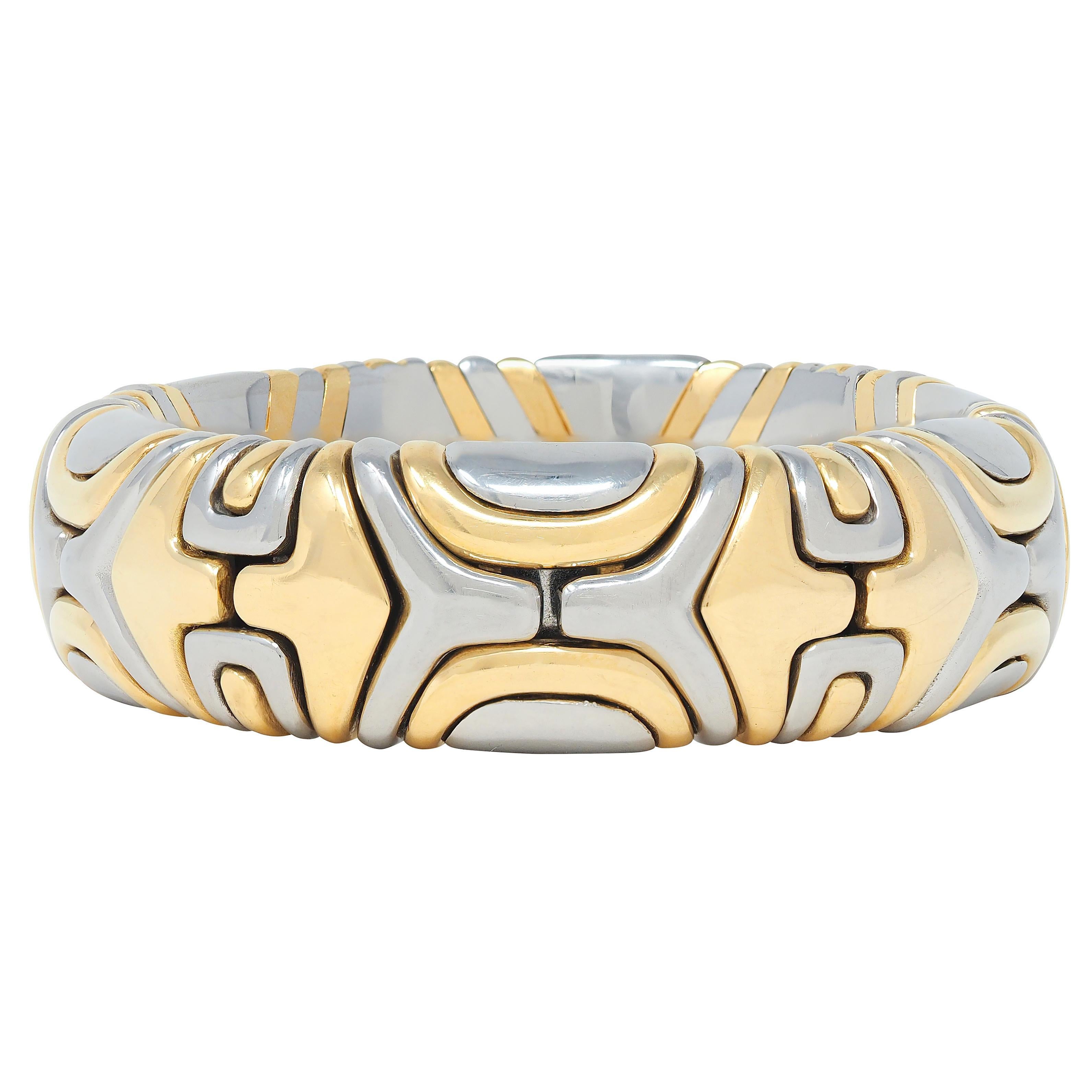 De las mujeres Bulgari 1988 Oro de 18 quilates Acero inoxidable Pulsera Alveare Vintage en venta