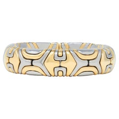 Bulgari 1988 18 Karat Gold Stainless Steel Alveare Vintage Cuff Bracelet