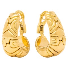 Bulgari 1988 18 Karat Yellow Gold Vintage Alveare J-Hoop Earrings