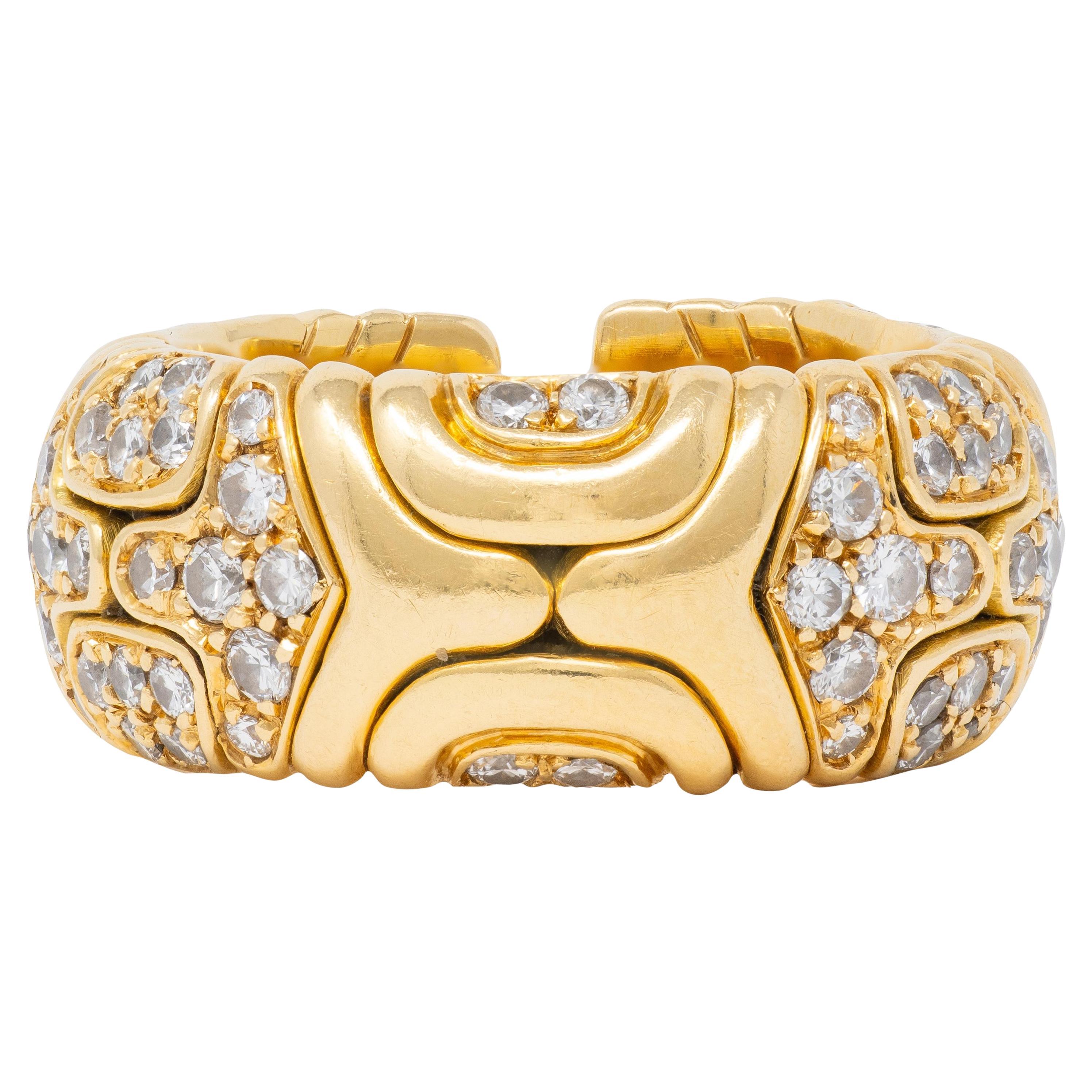 Bulgari 1988 Diamant or jaune 18 carats Vintage Alveare Cuff Band Ring en vente