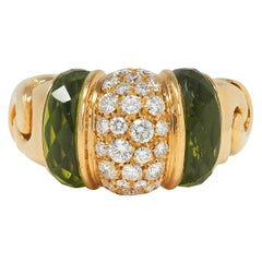 Bulgari 1990 1.96 CTW Diamond Peridot 18 Karat Gold Vintage Passo Doppio Ring
