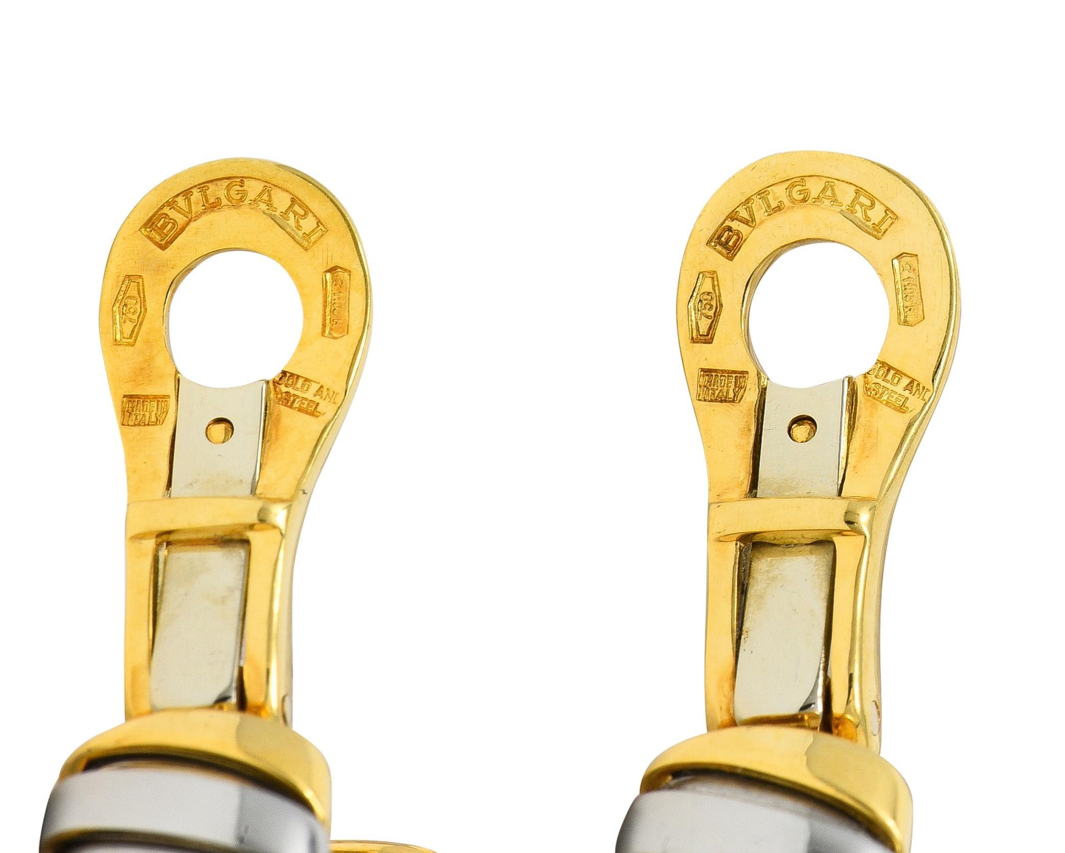 Bulgari 1990 Stainless Steel 18K Gold Vintage Serpenti J-Hoop Ear-Clip Earrings For Sale 1
